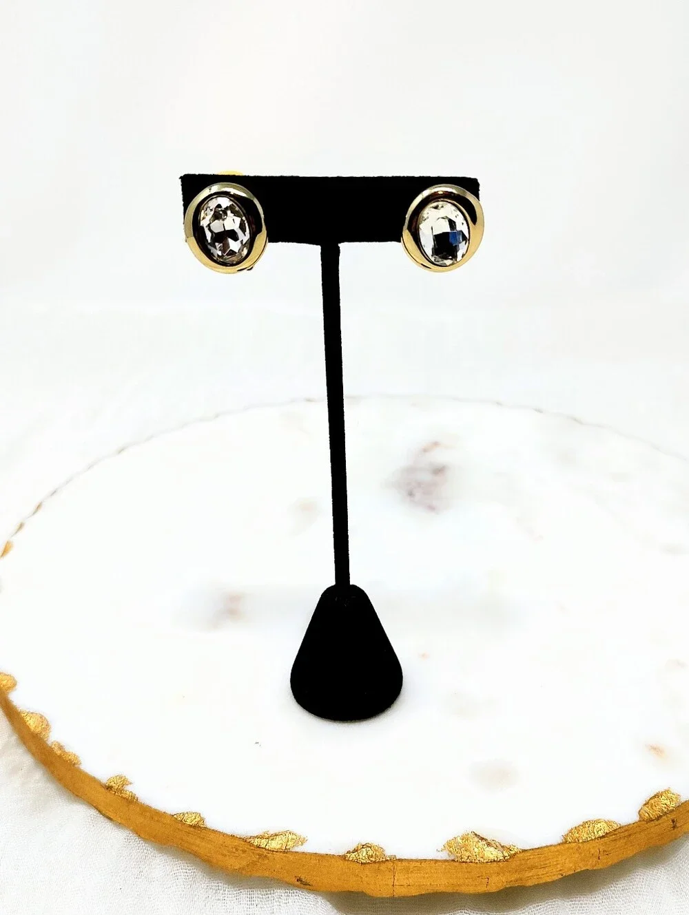 Chico's Oval Gold And Crystal Rhinestone Clip-on Earrings